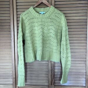 AE Oversized Citrine Yellow Pointelle Cropped Knit Sweater Women’s Size XS